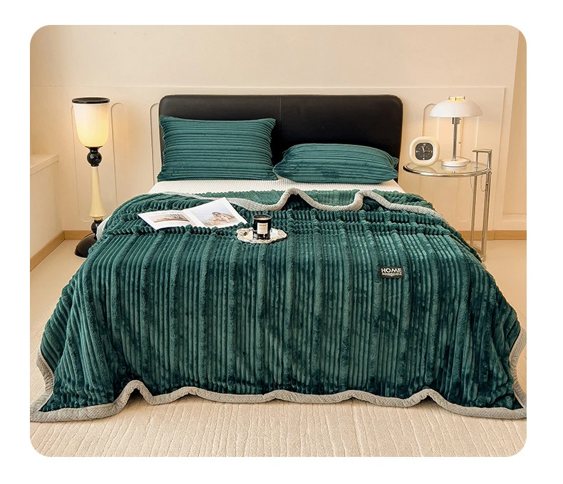 Ultra-Soft Striped Plush Faux Rabbit Fur Throw Blanket Luxurious, Warm, and Thick Polyester Winter Blanket For Sofa Couch Bed