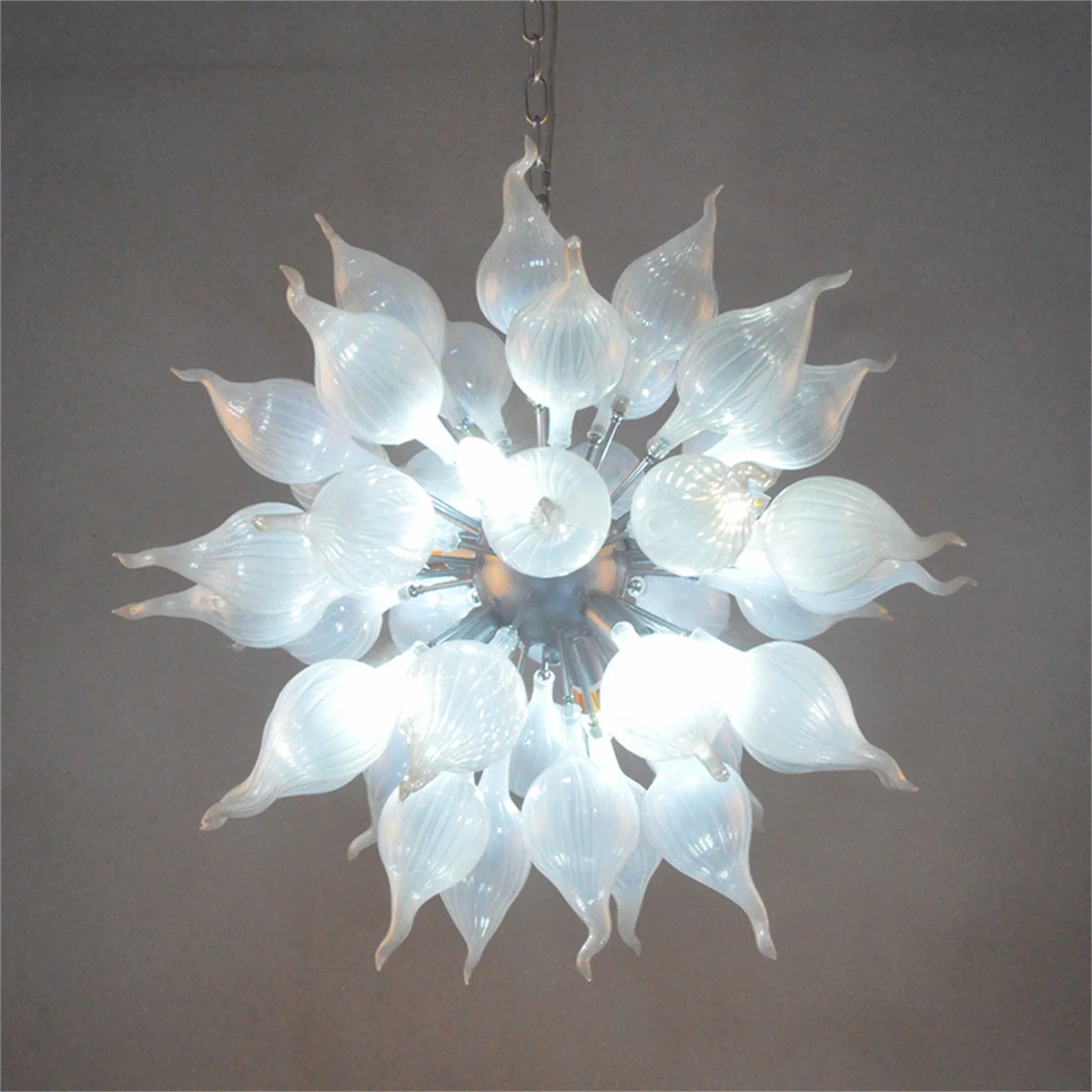 Blue Hand Blown Chandelier Living Room Modern Indoor Decor Frosted White Glass Chandeliers Hanging Pendant Lamp with LED Bulbs