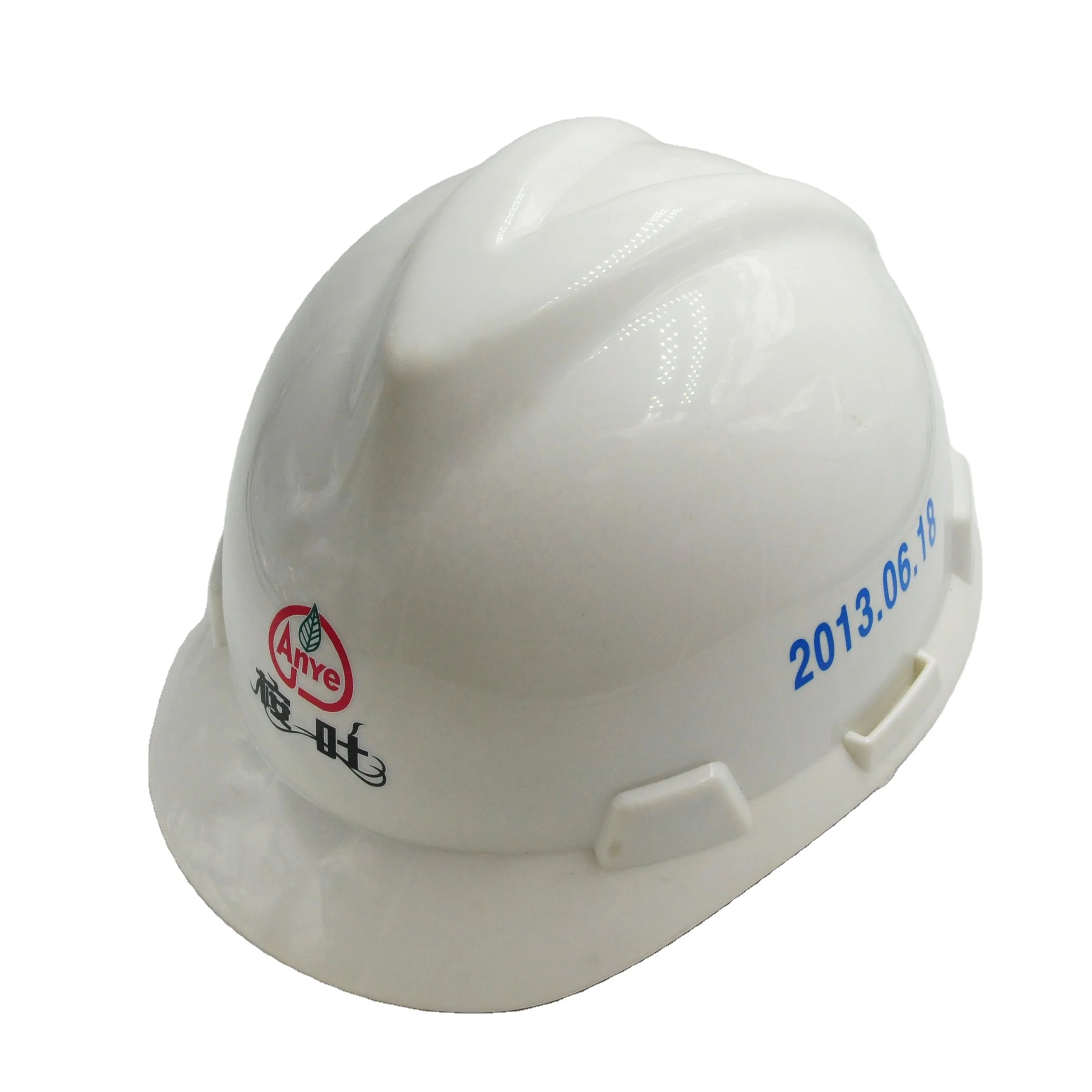 V guard ratchet adjustment 4 point suspension logo  ABS safety helmet hard hat with chin strap and sweat band