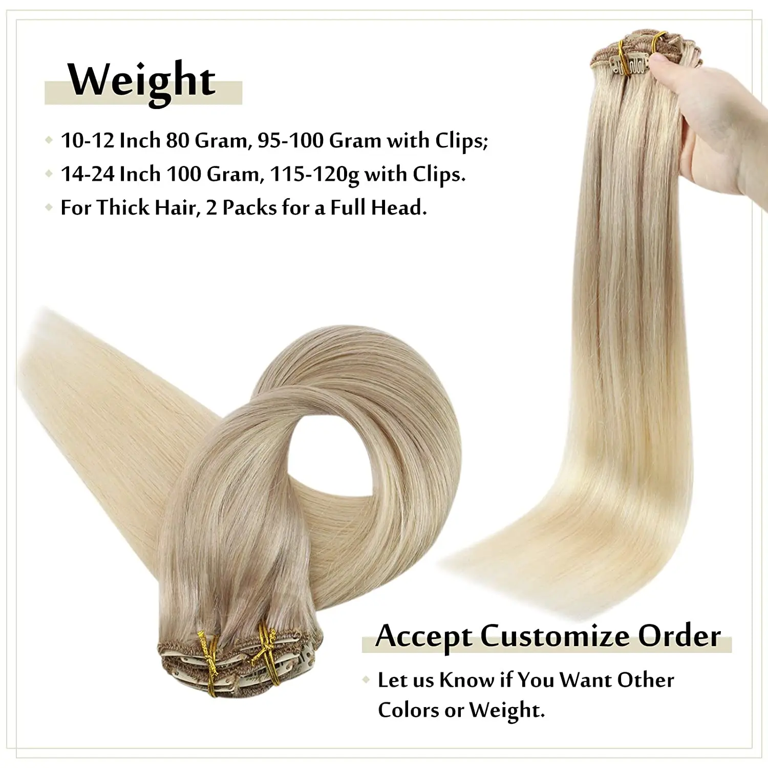 Full Shine Hot Sale Remy Human Hair Clip in Extensions Balayage #18/22/60 Ash Blonde to Platinum Blonde Clip in Hair Extensions