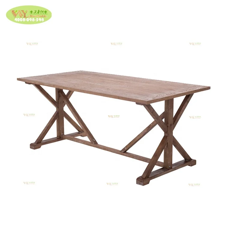 Vintage solid old wood pedestal design dining table / French countryside event oak wood dining table for wedding