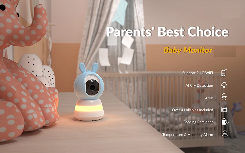 Mobile Control Two Way Audio Soft Night Light&Peaceful Lullabies Baby Sleep Monitor