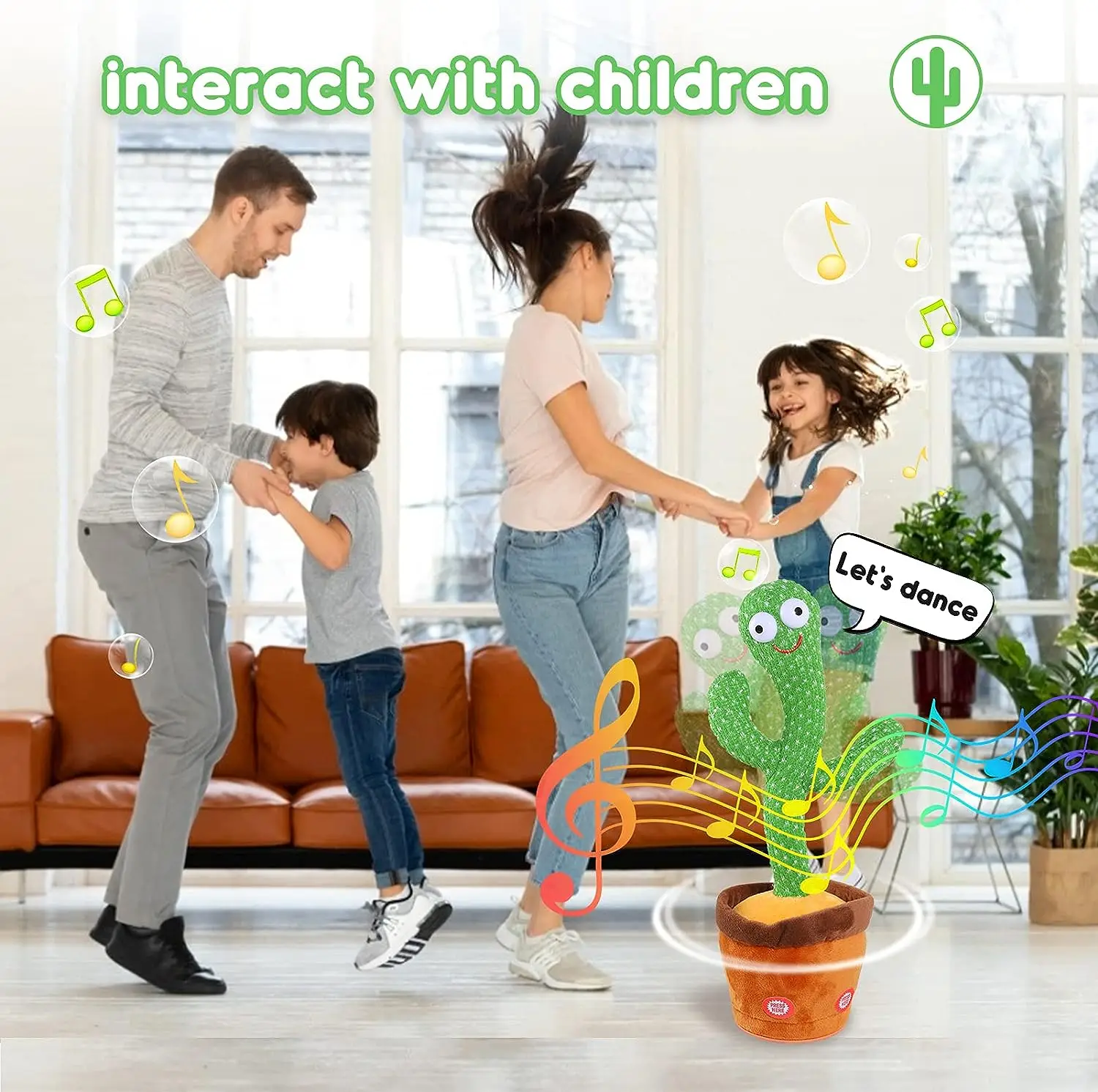 Sunny Cactus Electronic Light Up Plush Toy with 120 English Songs Smart Toy,Kids Dancing Talking Cactus Toys