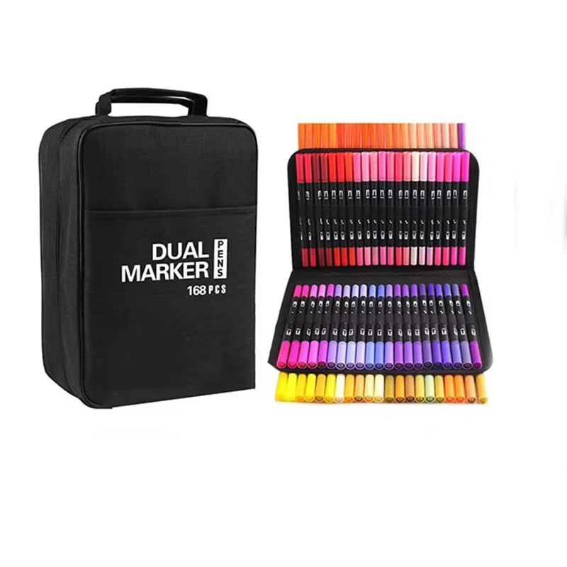 Bview Art 168 Colors Dual Tip Brush Tip Markers Art markers for Artists Coloring Lettering Sketching