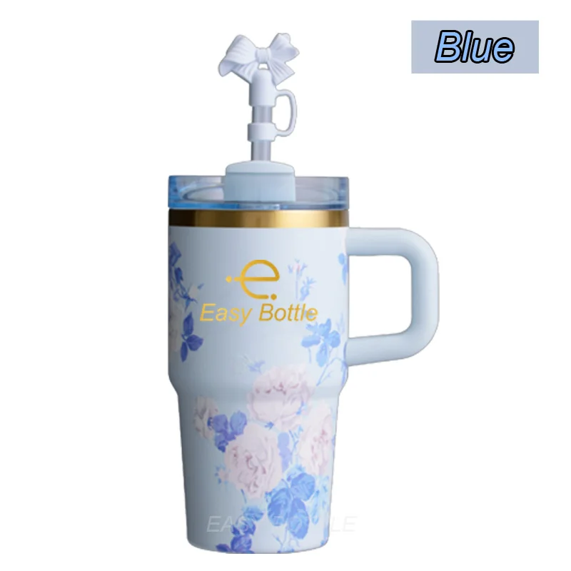 New H2.0 Stainless Steel Gold Copper 14oz 20oz Kids Tumbler Kids Water Bottle With Handle Custom Flower Pattern Back To School