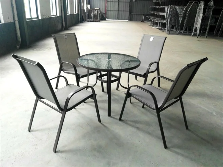 
5pcs Outdoor Sling Metal Hope Pro Garden Patio Furniture Funiture Seating Sitting Chair and Table Set of 4 with 4 Chairs 