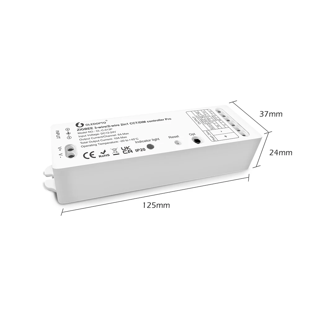 ZigBee Pro 3-wire/2-wire 2 in 1 CCT/DIM LED strip controller DC12~24V max 10A.