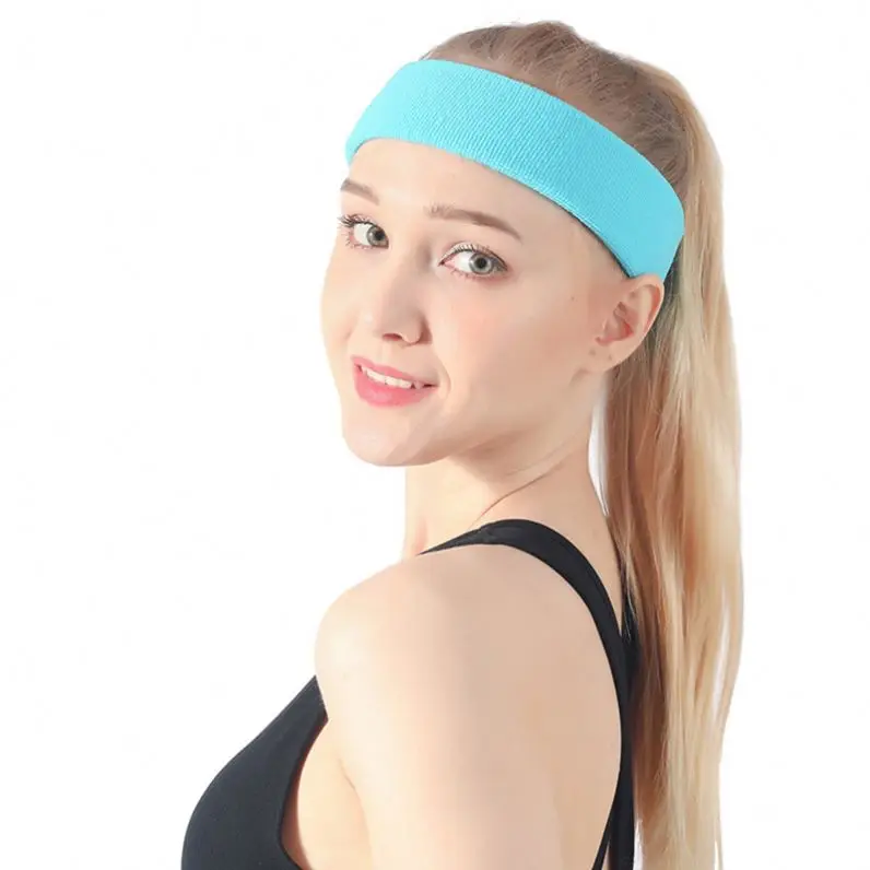 Custom Women Cotton Knitted  Elastic Head Sports Tennis Headband Sweatband