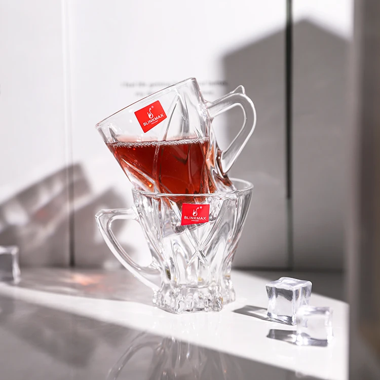 Blinkmax high quality clarity coffee glass mug wholesales trendy embossed design glass cup tea glass