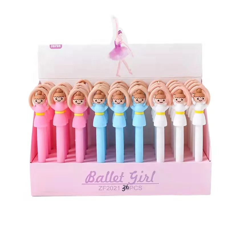 36pcs kawaii silicone ballet girl gel pen 0.5mm with black and blue ink for school supplies and children gift