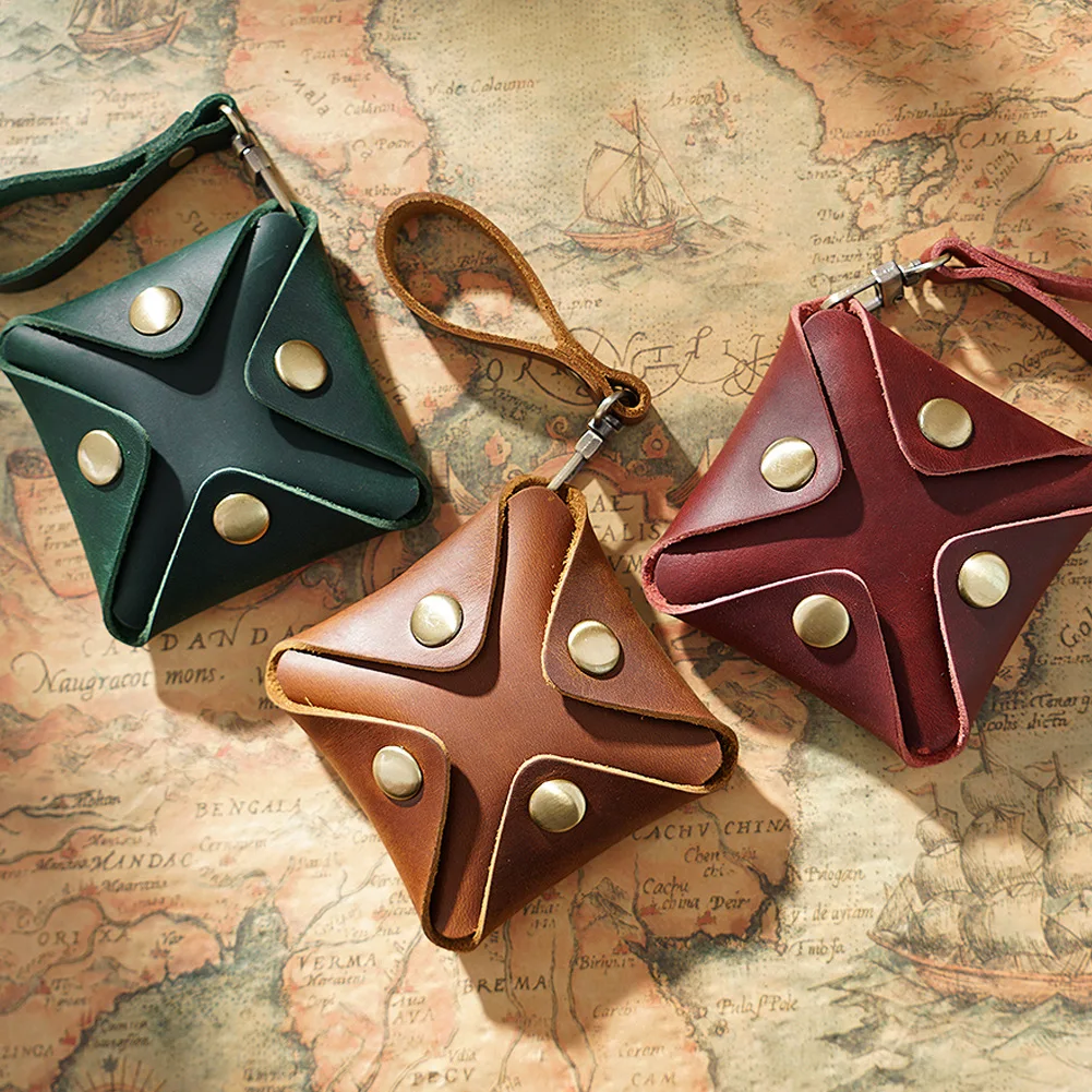 2024 New Design Vintage Genuine Leather Men Car Key Case Holder Full Grain Crazy Horse Coin Purse Personality Key Wallet