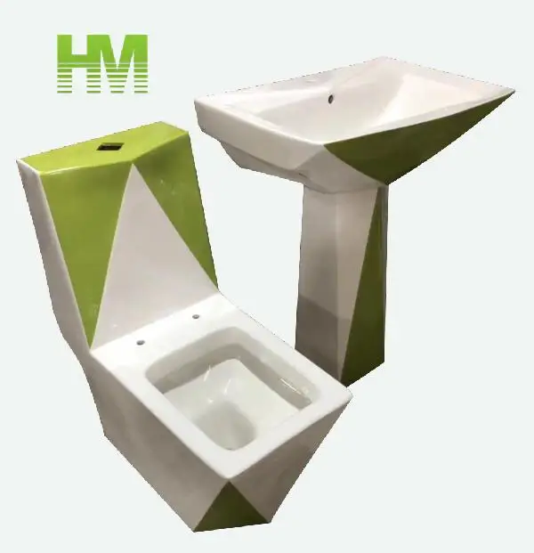 Ceramic One Piece Diamond WC Toilet  with Green Color Decoration