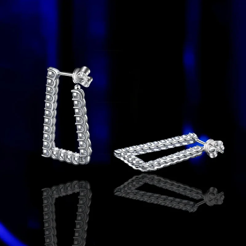 Hip Hop L Shape Elegant S925 Sterling Silver Total 1.84 Carat VVS Iced Cut Moissanite Diamond Hoop Earrings For Women Wedding