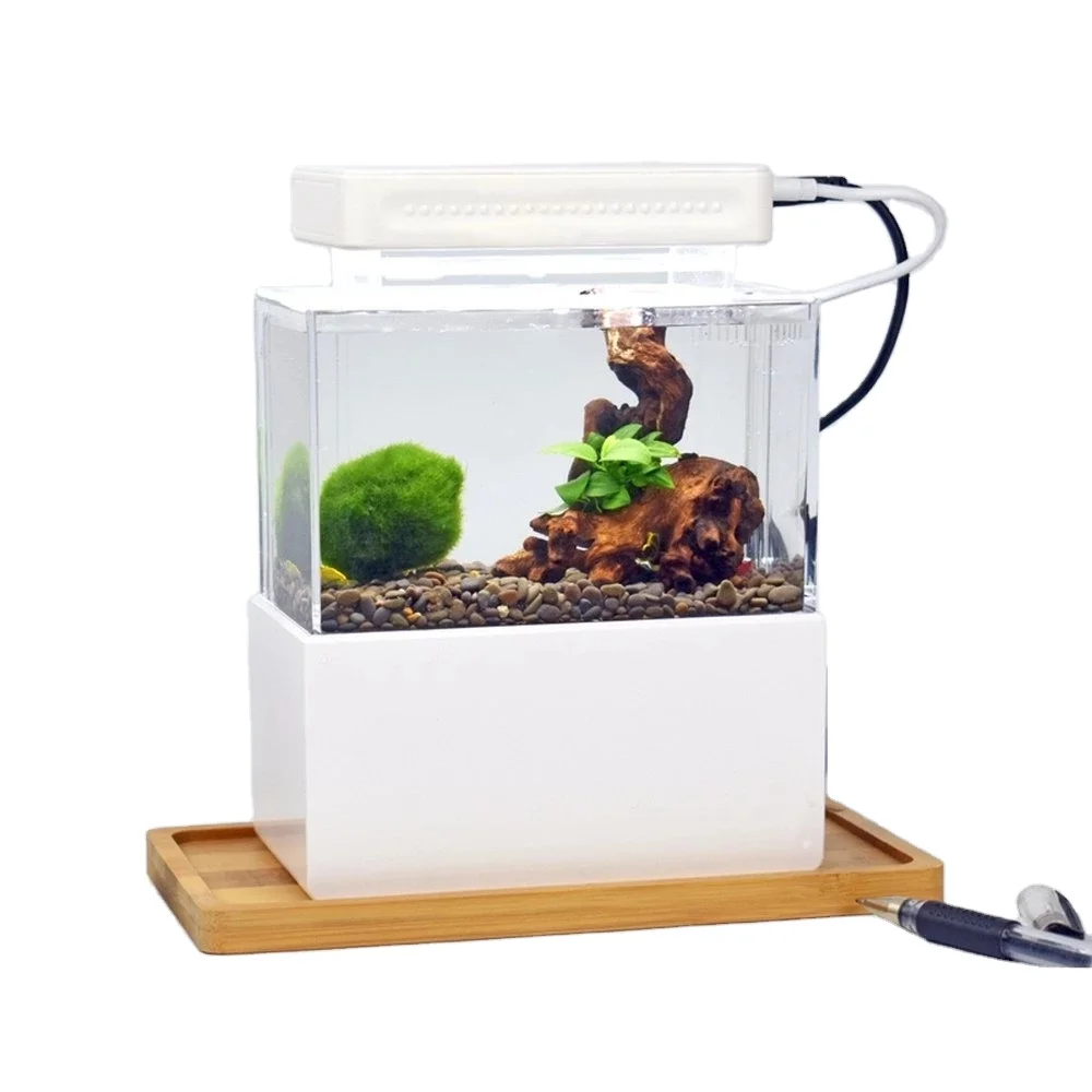 Mini Fish Tank Desktop Desktop Aquarium Aquarium Fish Tank with Water Filter LED Light USB Air Pump Portable Plastic Fish Tank