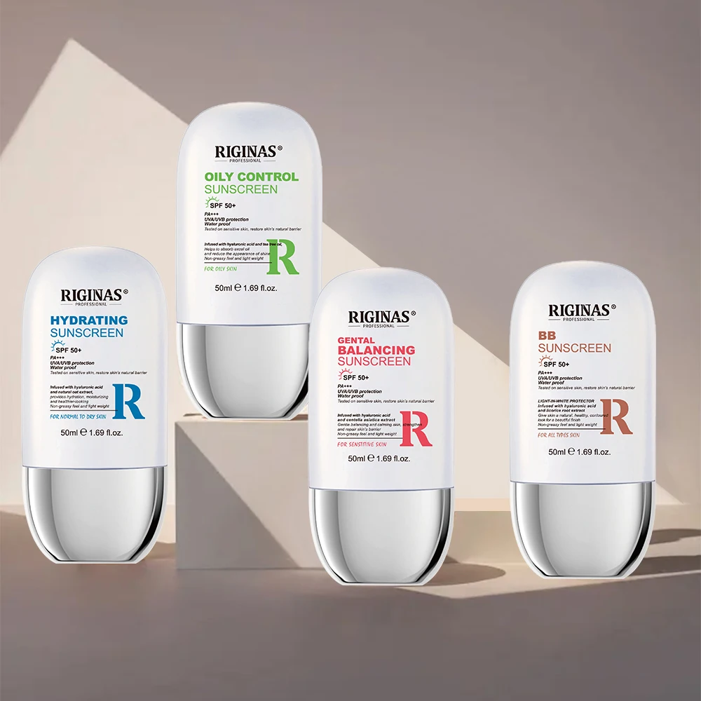 Riginas OEM/ODM All Skin Types Sunscreen Protection SPF 50+ Sunscreen Sunblocking Cream