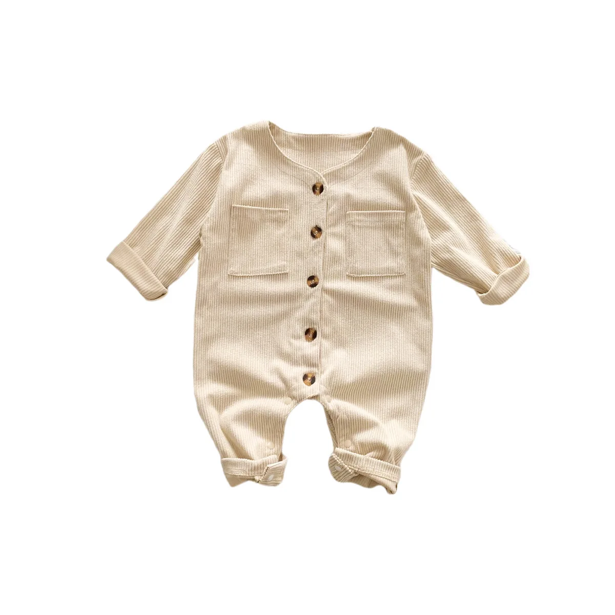 Baby clothing Korean version autumn new long-sleeved jumpsuit cotton corduroy open button climbing suit first birthday gift