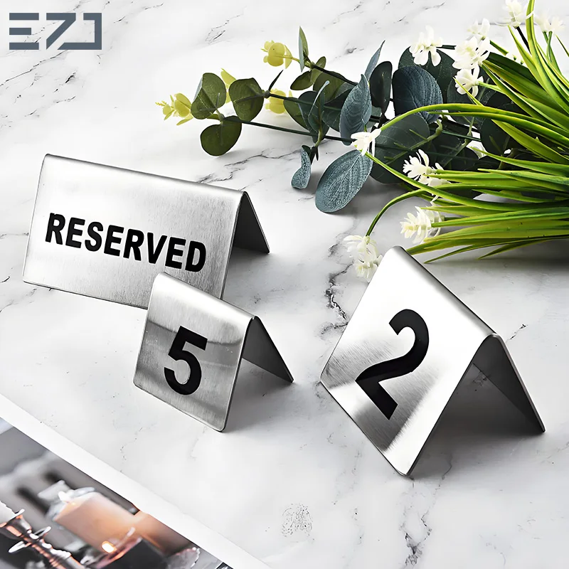 EZD Stainless Steel Table Top Header Shop Welcome Display Free Standing Restaurant Reserved Table Sign with T Shape Holder