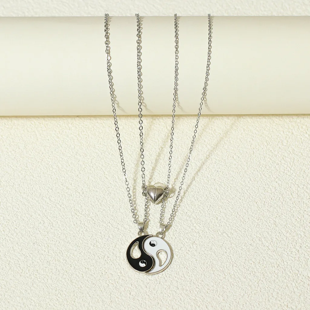 Ethnic Style Hollowed Eight Trigrams Pendant Magnetic Love Heart Necklaces Men Women Couple Necklace Jewelry