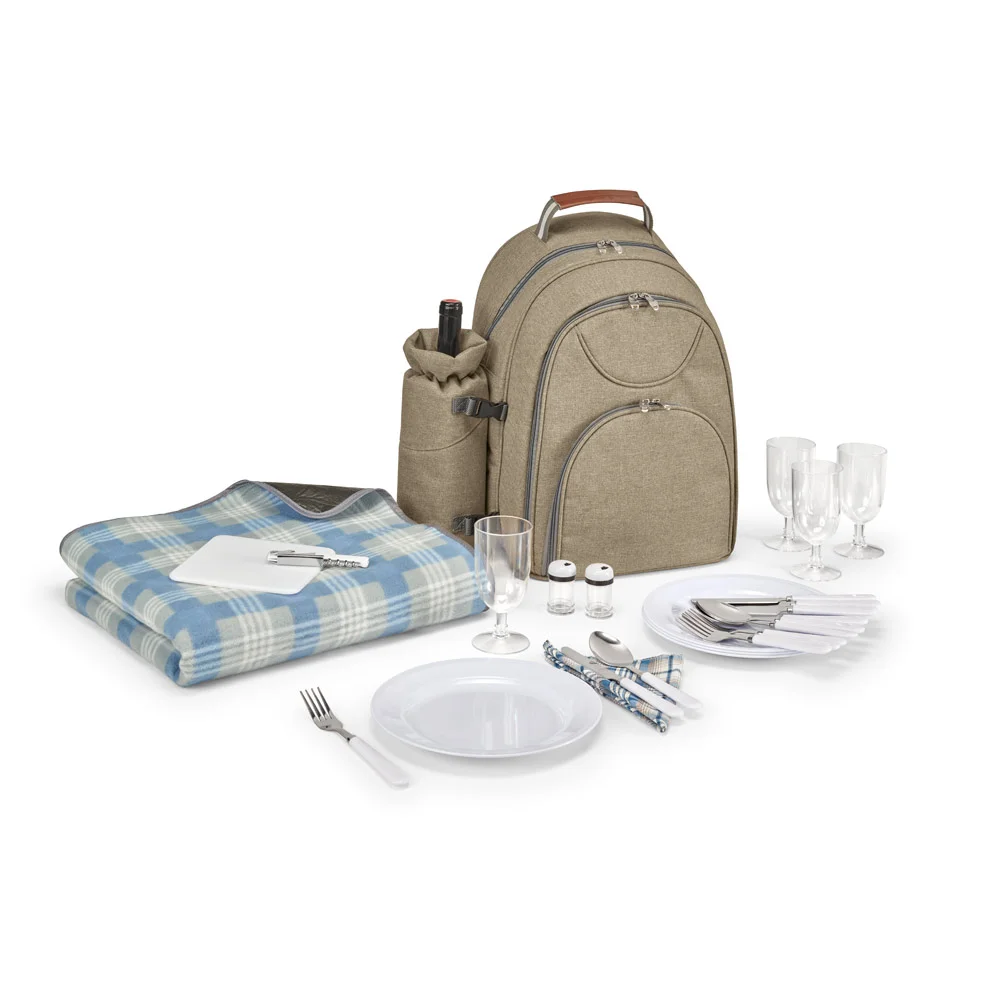 Large capacity Polyester picnic backpack set for 4 with Cooler compartment picnic blanket