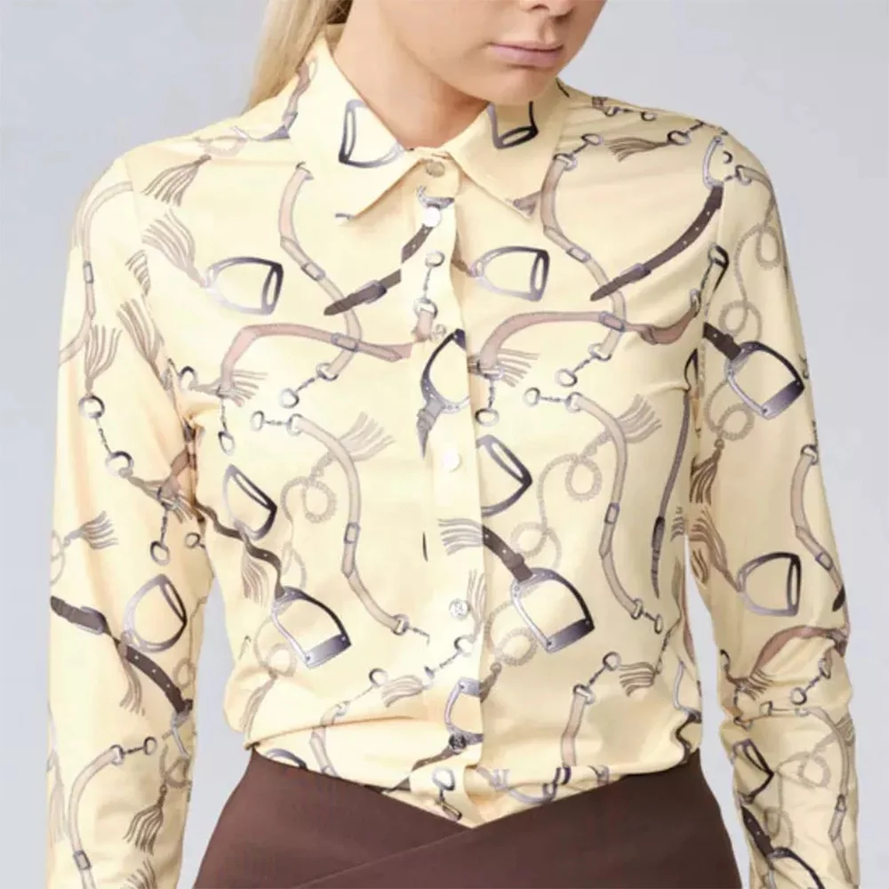 Одежда для девочек, женская рубашка, быстросохнущая рубашка на пуговицах, топ с принтом для верховой езды