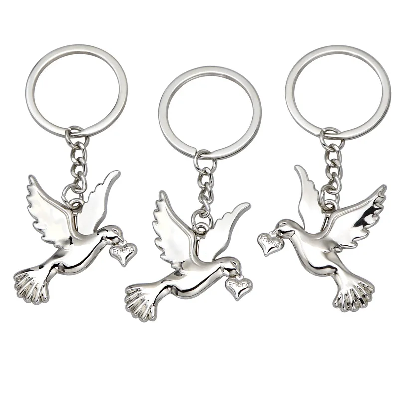 Customized Manufacturer Cute 3D Animals Friend Peace Symbol Dove Pigeon Keychains Keyrings Pendant Custom Pigeon Keychain