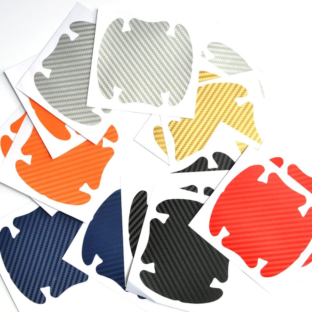Custom Car Door Handle Protector Bumeper Threshold Carbon Fiber stickers  Waterproof Logo 4 Pcs/Set