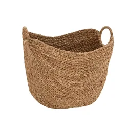 Wholesale ECO-friendly Woven Water Hyacinth Storage Basket with Iron Handles for Laundry Hamper Toys Towels Blankets Storage