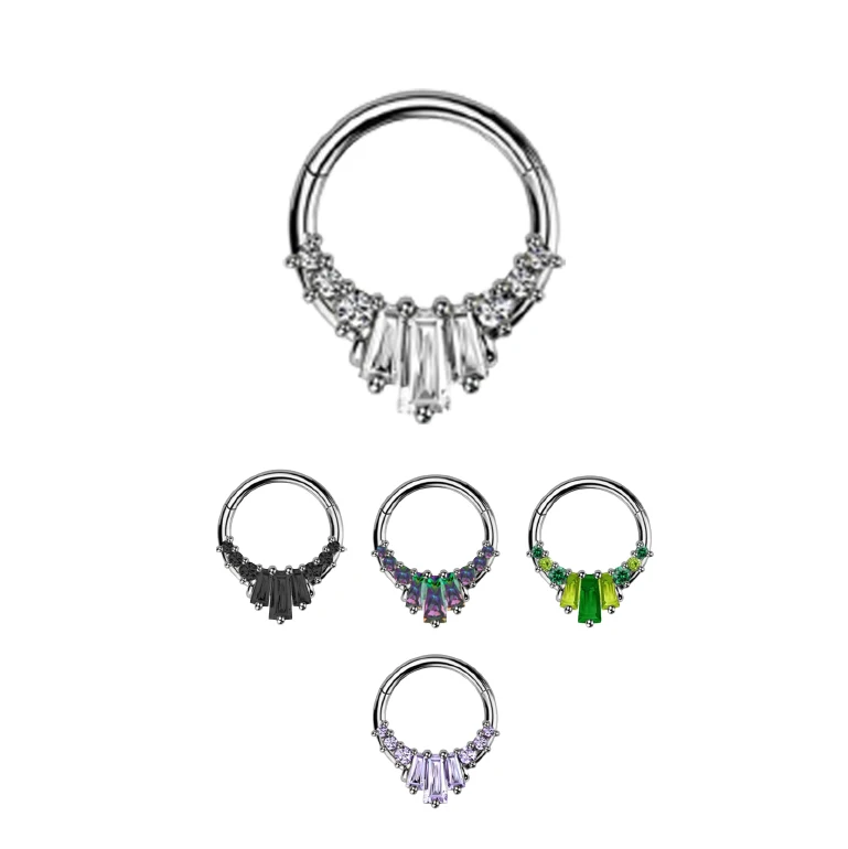Calendo ASTM F136 Titanium Hinged Segment Ring T Shape Zirconia Cluster Hinged Segment Rings 16G Septum Clicker Body Jewelry