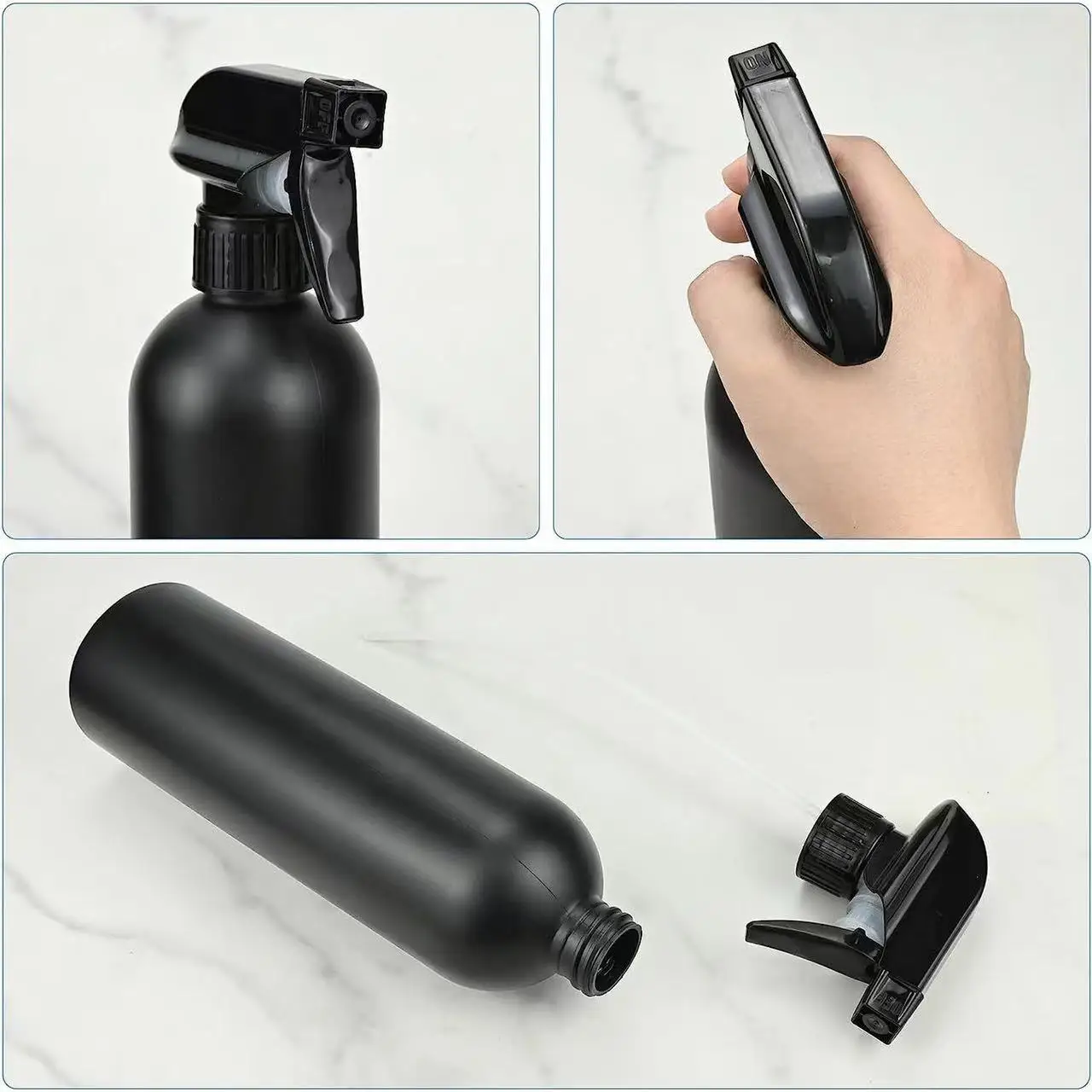 HDPE 500ml 17 oz matte round black refilled HDPE car cleaning Trigger Board spray bottle