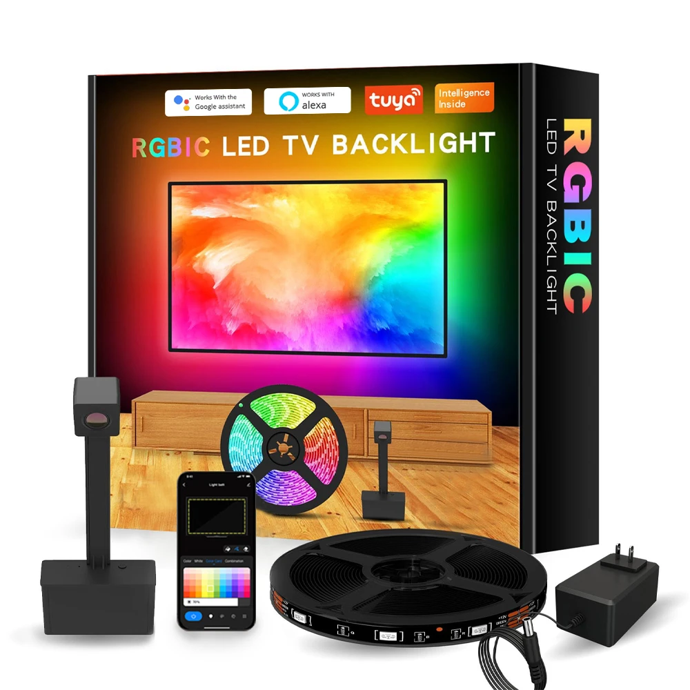 LED TV Backlights with Camera Sensing RGBIC Smart APP Ambient Light Strip for 55-65 Inch TVs PC Works with Alexa Google Home