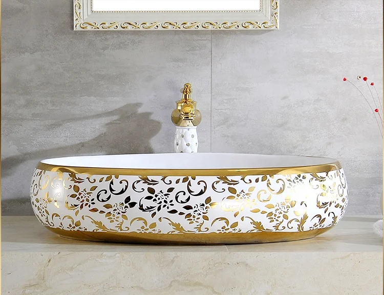 
Luxury design KD-03GBE ceramic electroplated gold color washing hand basin 