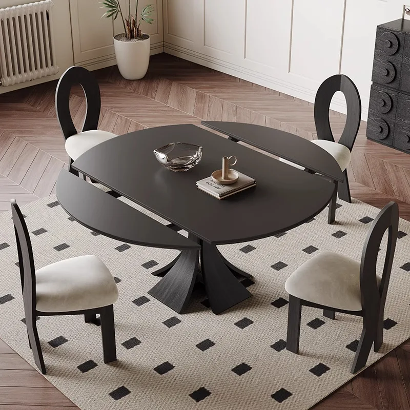 French retro minimalist light luxury high-end home antique furniture solid wood telescopic rock table Extension dining table