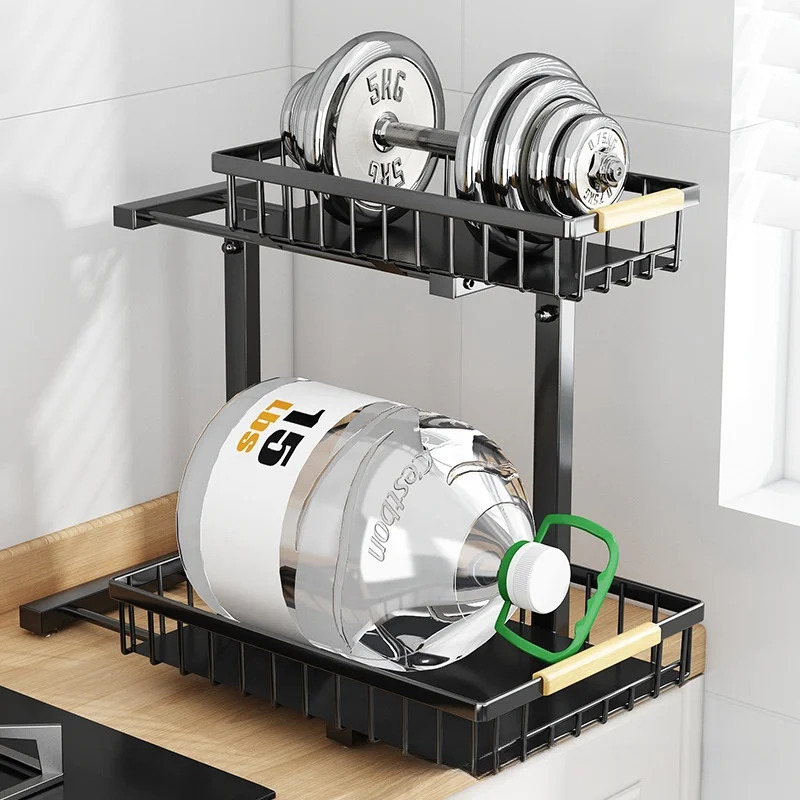 Hot-selling kitchen bathroom sliding 2 floors under sink shelving