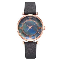 Hot-selling ladies watch set PU fashionable ladies quartz watch with Disc Roman scale