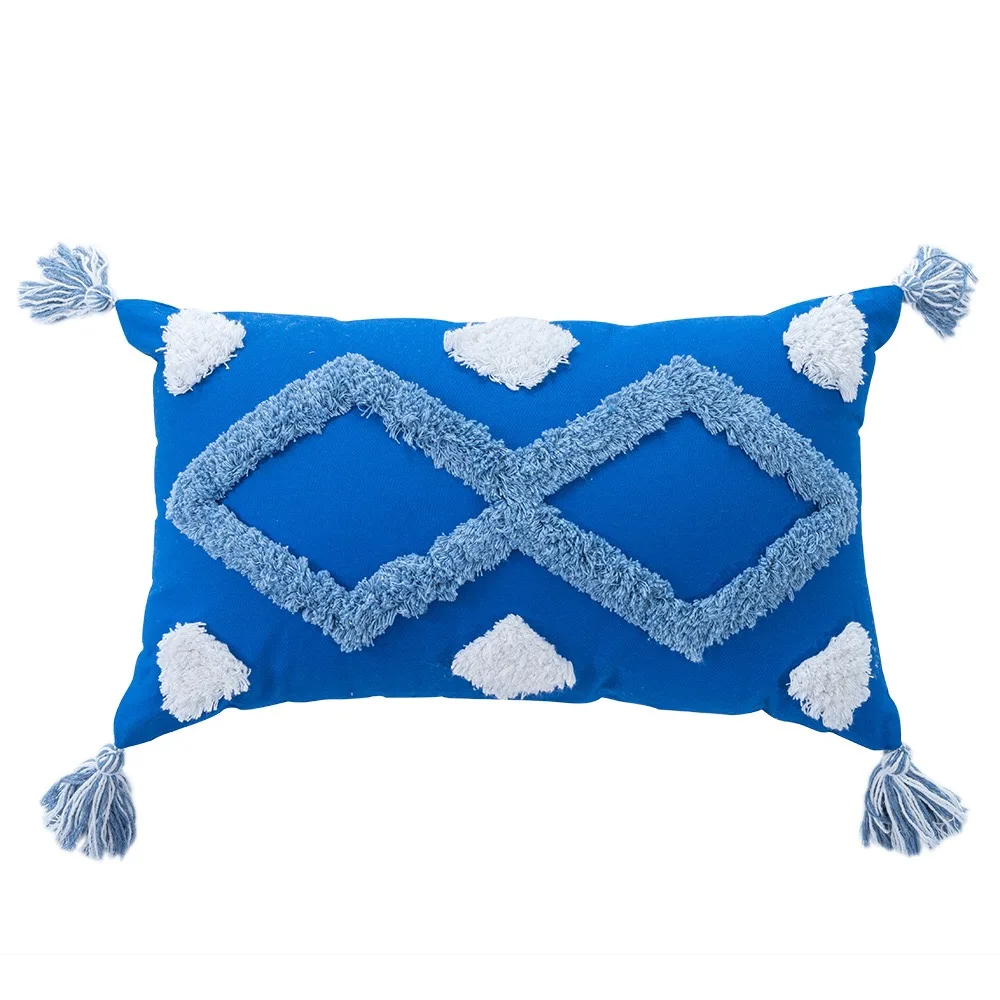 
Household Decorative boho blue embroidery bohemian macrame pillow decor cotton cushion covers with Tassels 