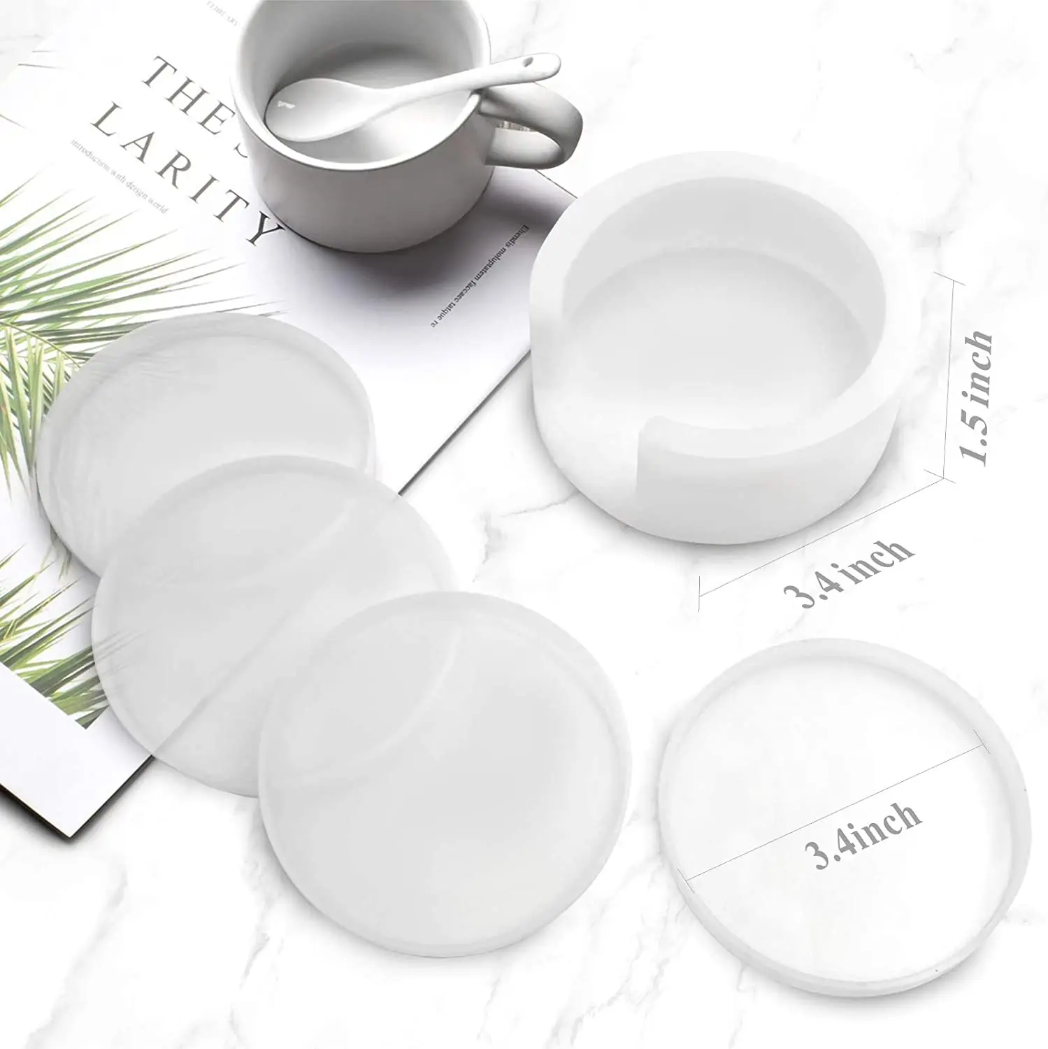 Coaster Resin Molds 4PCS Coaster Silicone Molds with Storage Box Mold for DIY Resin Cups Mats Home Decoration