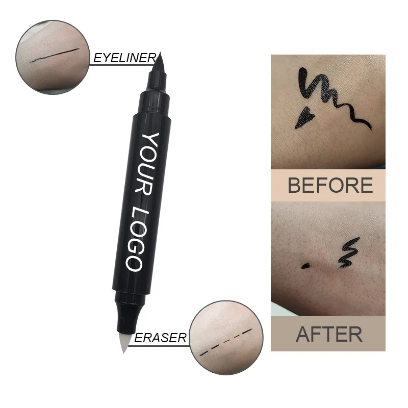 Hot sale private label eyeliner double headed OEM 2 in 1 winged eyeliner stamp pencil with eraser excel eyeliner