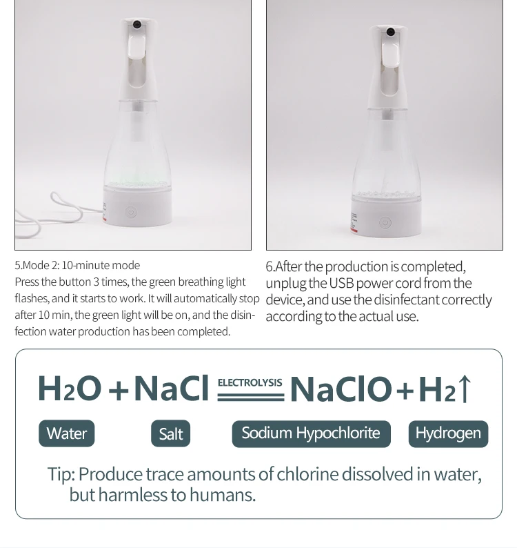 Large Capacity 500ml Sodium Hypochlorite Generator for Home Cleaning and Disinfection Personal Cleaning Feature Stocked