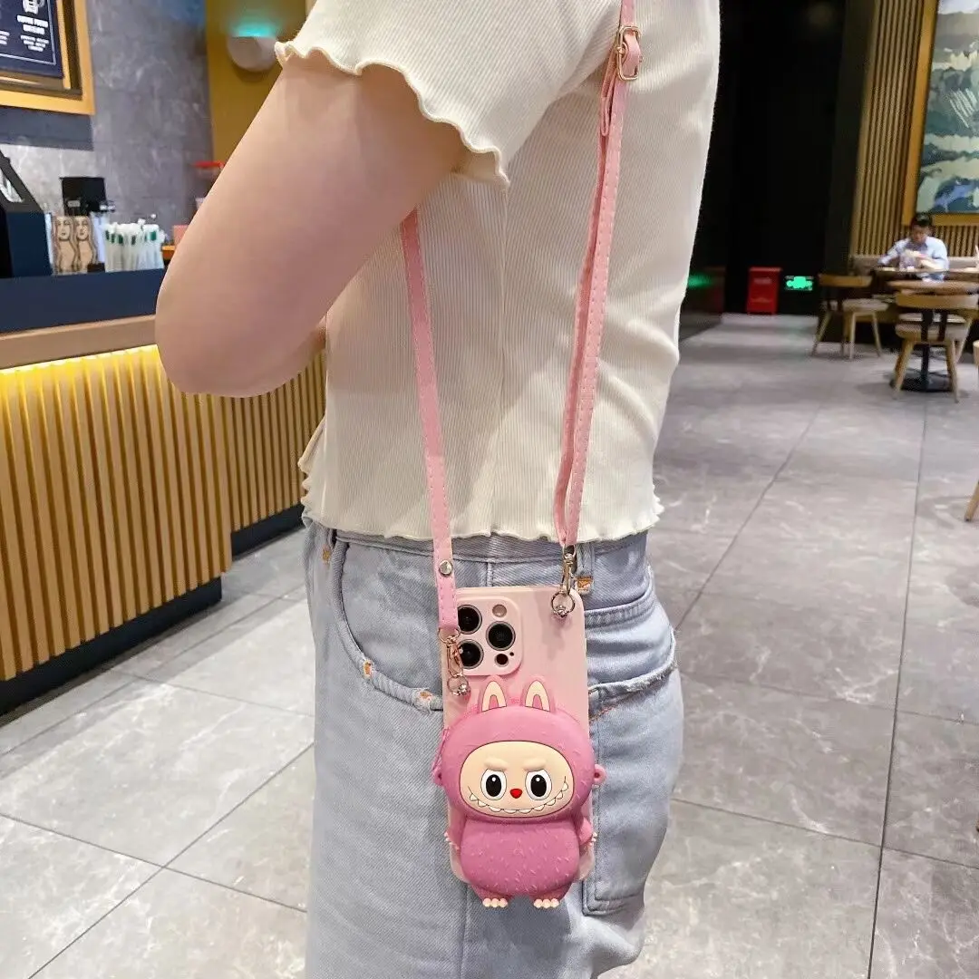 3D Cute Cartoon Characters Coin Cosmetic Storage Silicone Purse Bag Phone Case For iPhone 16 15 14 13 12 11 Pro Max Cover