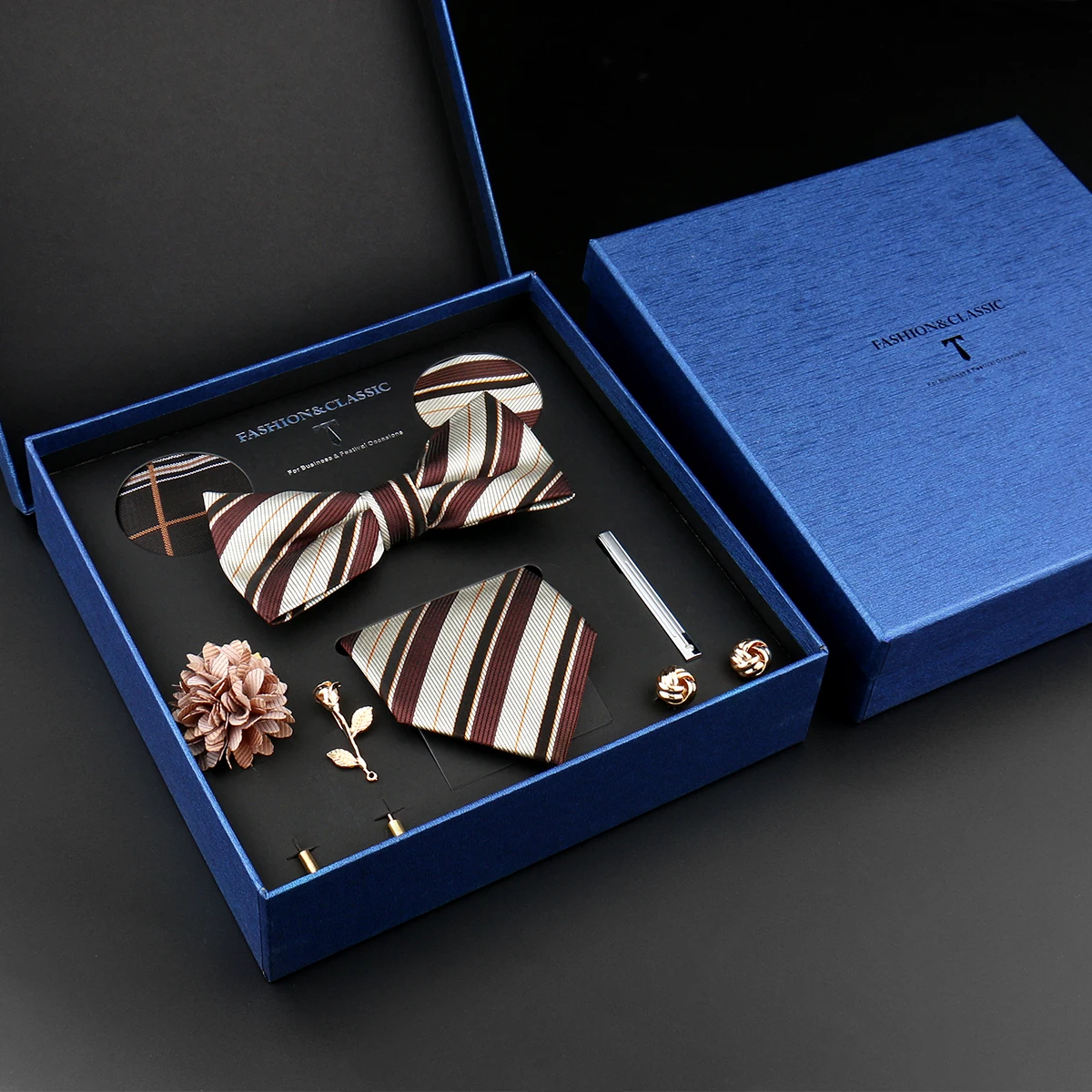 Мужской комплект из 8 жаккардовых галстуков включая галстуки-бабочки карманные Квадратные запонки броши зажимы для Подарочная коробка с индивидуальным логотипом
