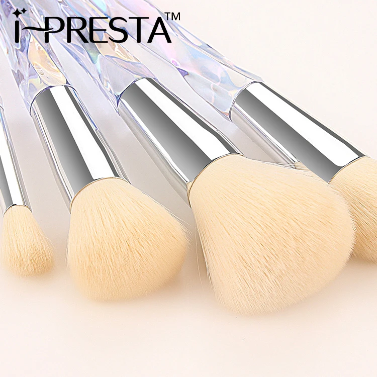 IPRESTA Private label 10pcs Diamond Crystal Makeup Brushes Transparent Crystal Handle Makeup Brush Set