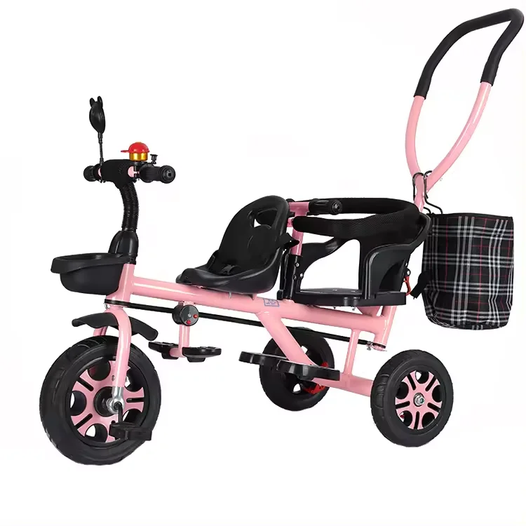 Factory kids toy tricycle for twins cheap kids double seat tricycle with pedals ride on car