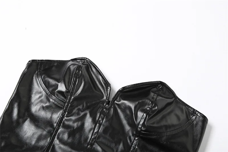 Sexy Women Leather Outfits Pu Crop Top And Mini Skirts 2 Piece Sets Ladies Sexy Pu Leather Two Pieces Skirt Sets Women Clothing