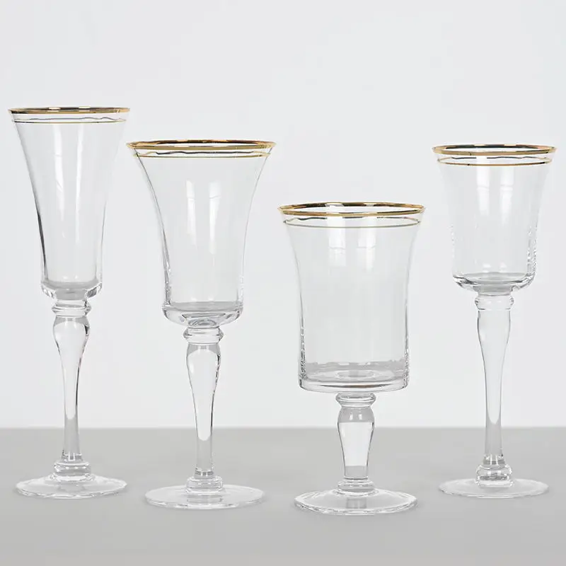 Wedding Decoration gold rim Red Wine Cup Party Glassware High Foot Water Cup Banquet Gold Edge White Wine Cup Customized Whole