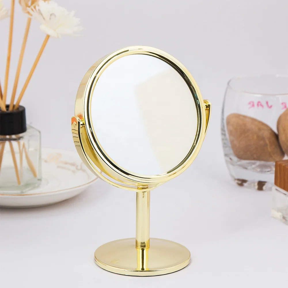 Mirror Factory Directly Light Golden Metal Desktop Double Sided Mirror For Beauty Care