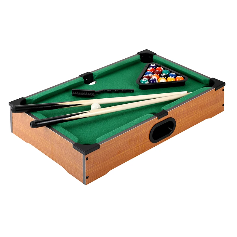 Mini Tabletop Pool Set- Billiards Game Includes Game Balls, Sticks, Chalk, Brush and Triangle-Portable and Fun for the family