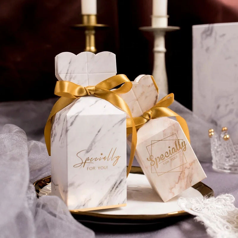 wholesale paper vase shape marble candy box with ribbon wedding gifts Marbling paper candy box