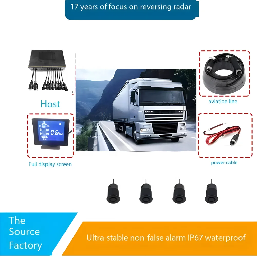 Manufacturer customized high quality waterproof 8 probe reversing radarparking sensor system for truck