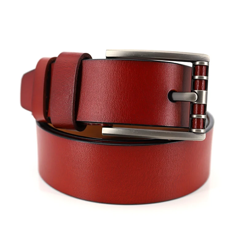 2022 new arrival new waist buckle business genuine leather belts for women with adjustable metal buckles red color