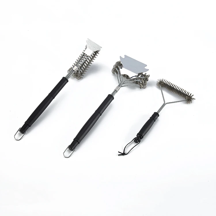 Wholesale Barbecue Tool 12 Inches 3 Sided Grill Cleaning Brush with Hanging Loop